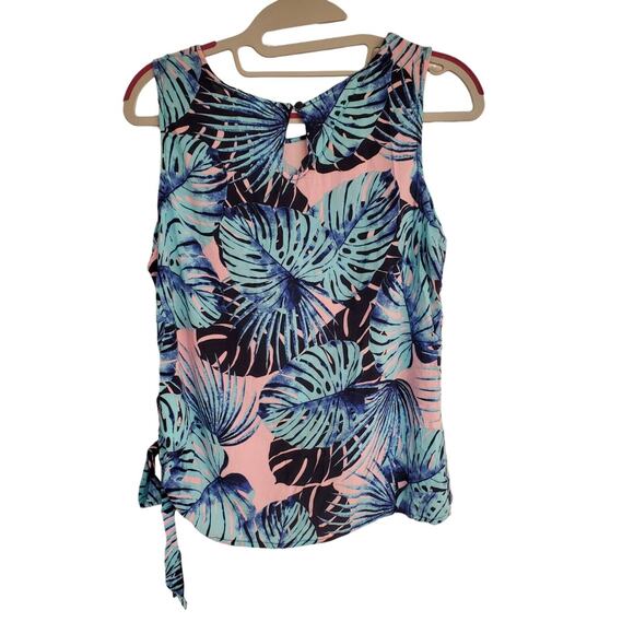 Women's Tribal Jeans Blue & Pink Tropical Jungle Floral Side Tie Tank | Size PS - Picture 2 of 13